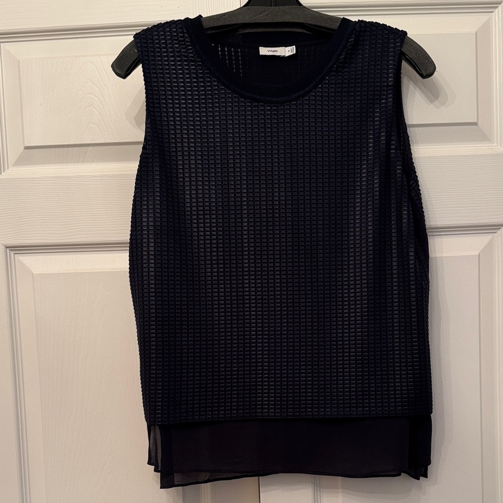 Vince Navy Blue Textured Sleeveless Top